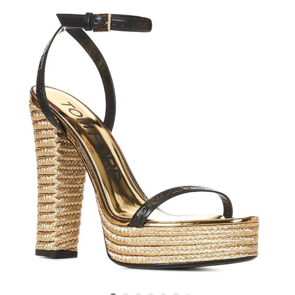 Tom Ford- Metallic Rope Ankle-Strap Platform Sandals